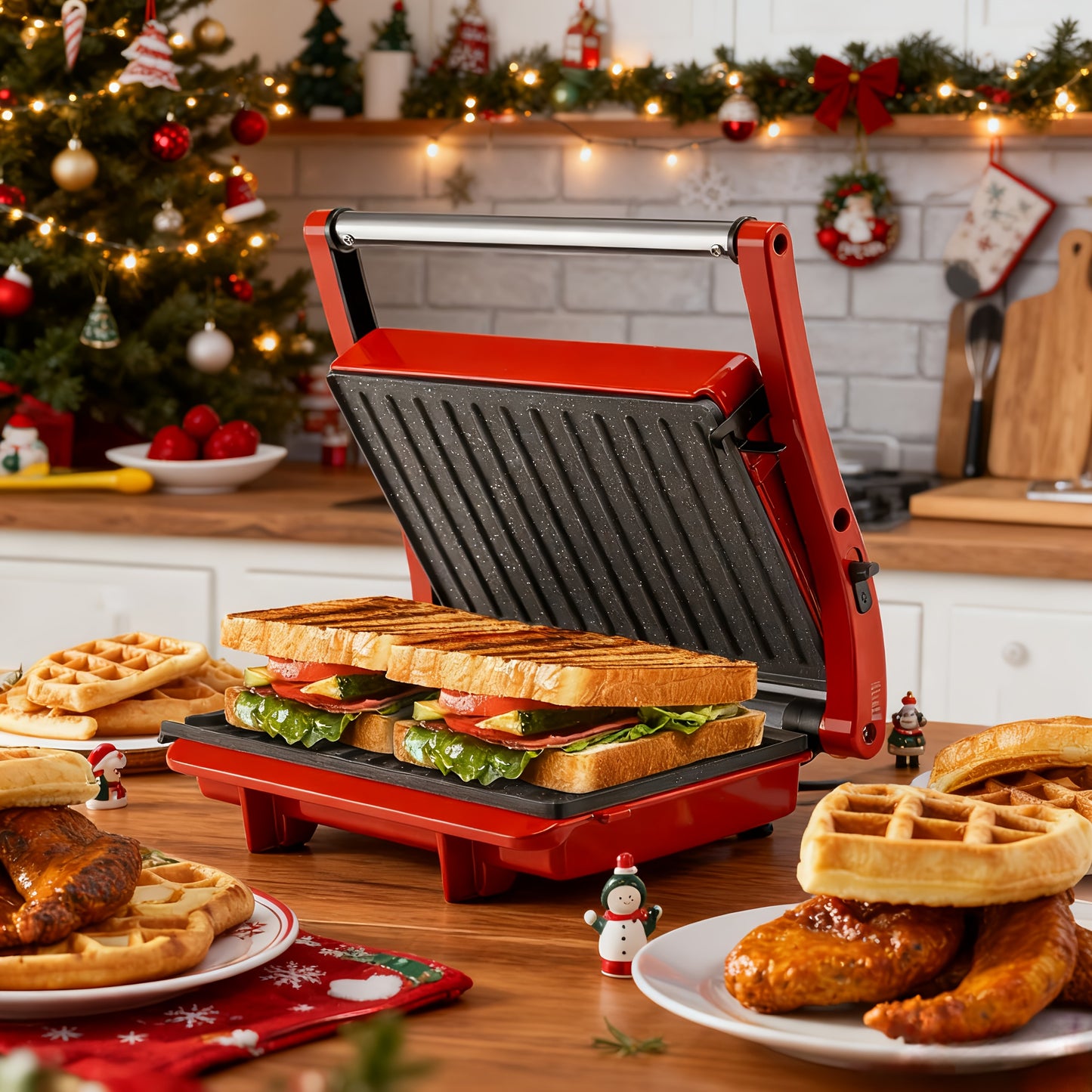 SUSTEAS 3-In-1 Electric Indoor Grill Panini Press With Nonstick Plates