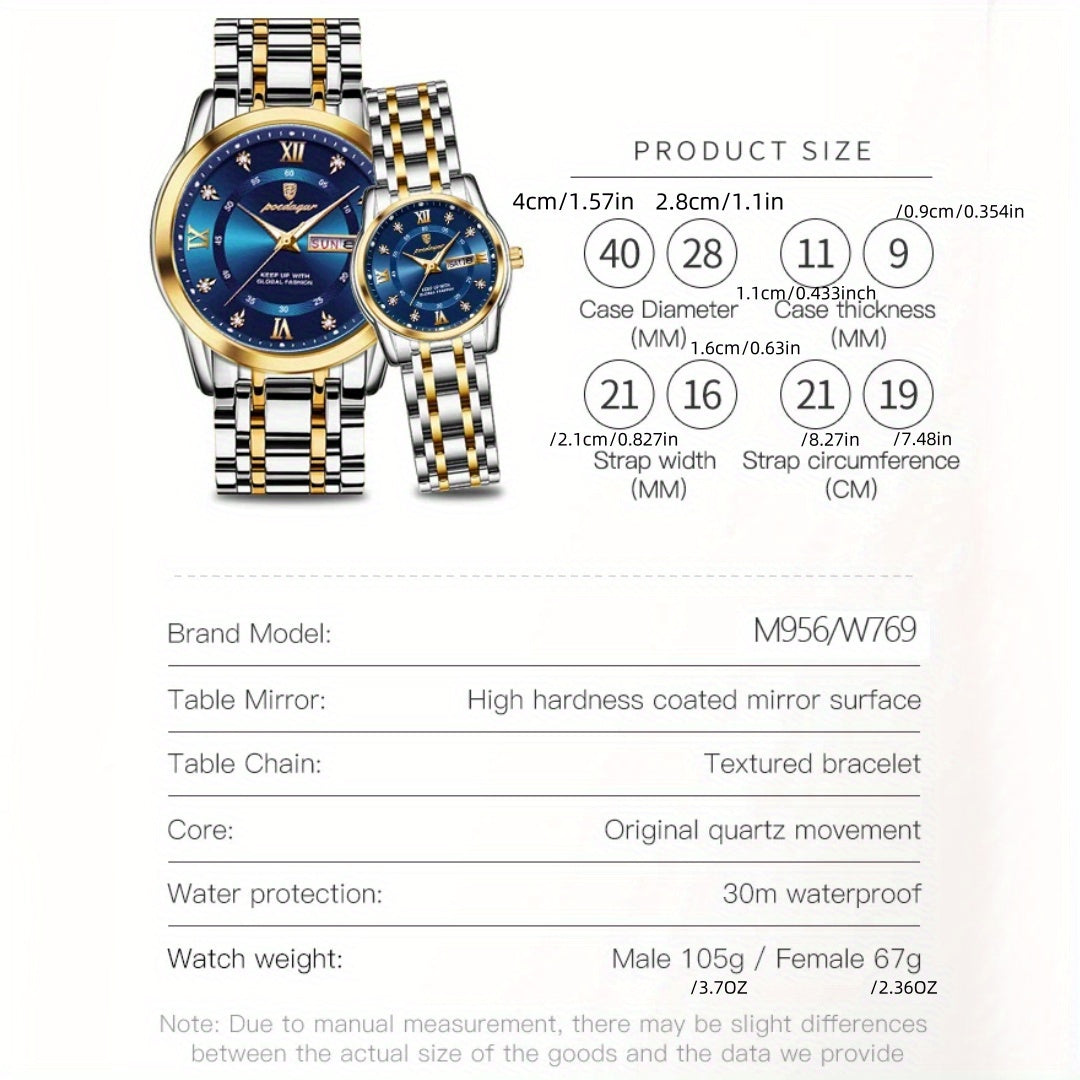 POEDAGAR Couple Watches Night Light Fashionable Timepiece Gift for Couples