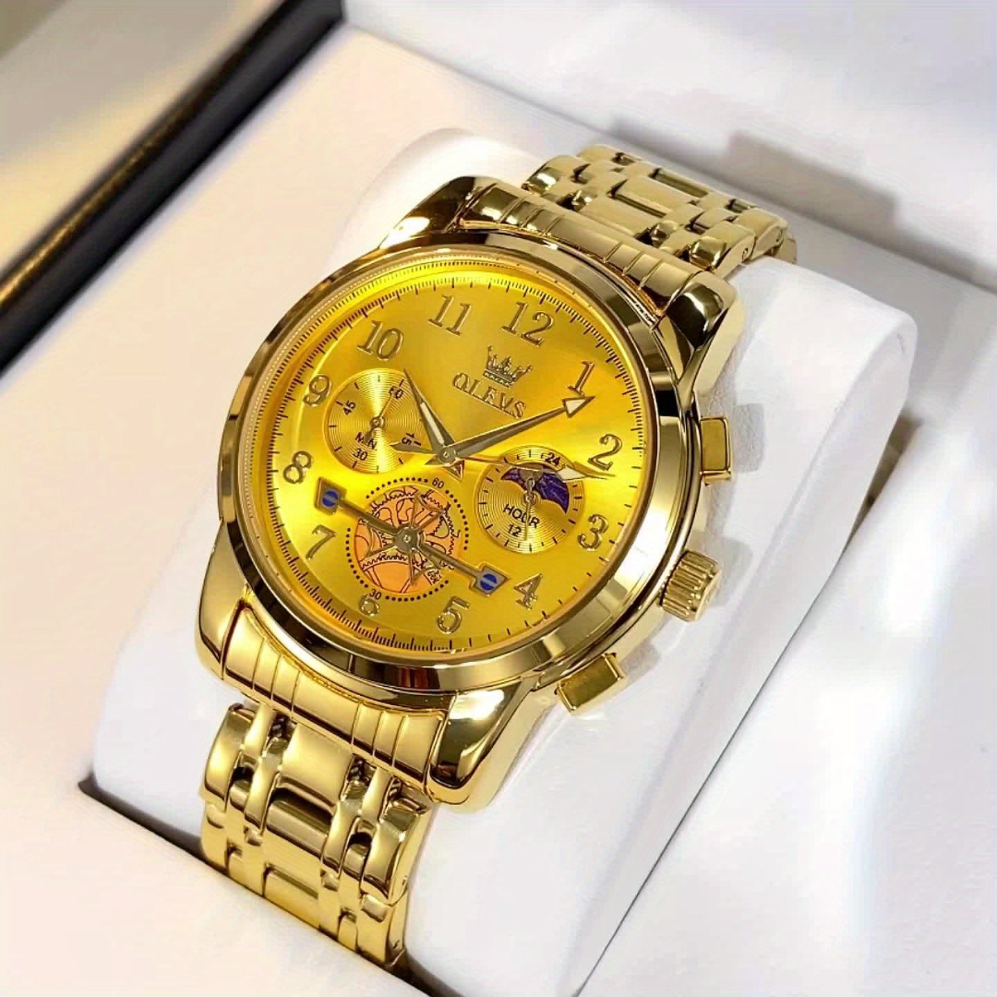 OLEVS Men's Luxury Quartz Watch Stainless Steel Moon Phase Chronograph