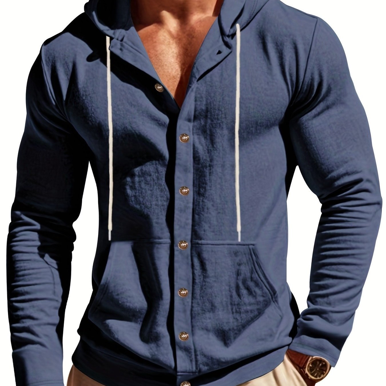 Mens Linen Hooded Shirt Casual Outdoor Everyday Wear