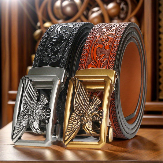 2 Pack Genuine Leather Belts For Men With Adjustable Quick Release Buckle