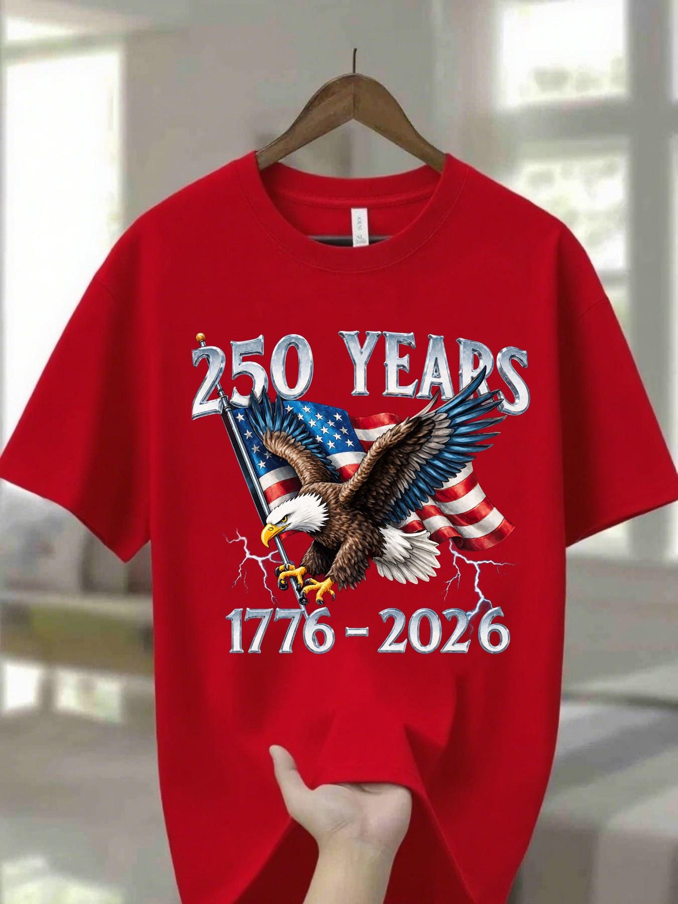 Navy Blue 100% Men's Round Neck T-Shirt with Eagle Pattern| 250 Years 1776- 2026 United States Flag Design, Ideal for Thanksgiving, Christmas, Summer, and Casual Attire, Men's Casual Comfortable T-Shirt