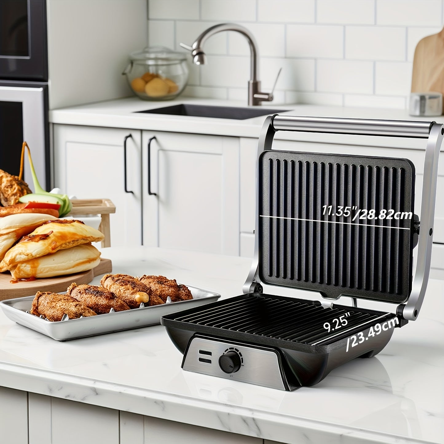 SUSTEAS 3-In-1 Electric Indoor Grill Panini Press With Nonstick Plates