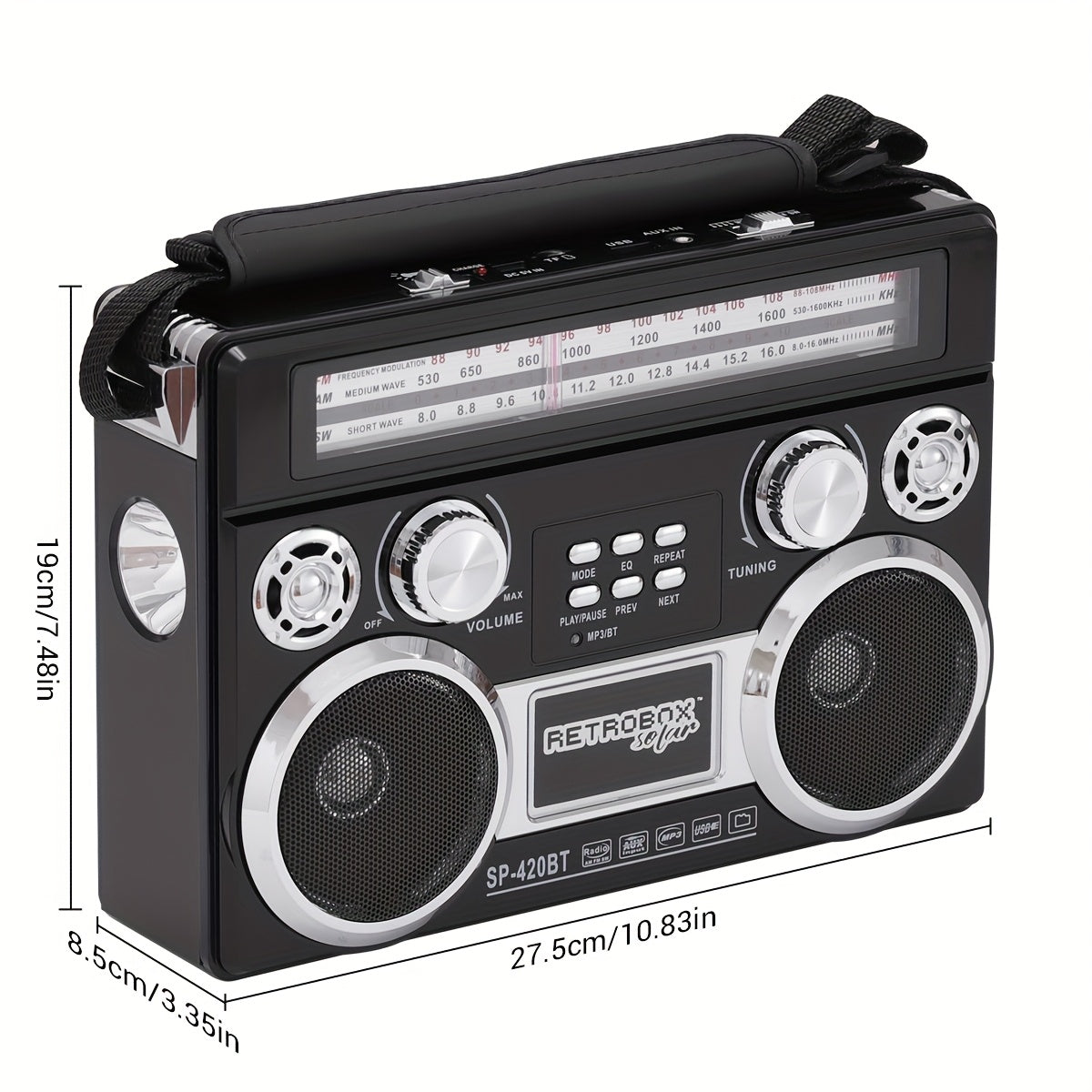 Portable 3 Band Radio With Wireless, Solar Panel, And LED Flashlight, Retro Wireless Speaker, AM/FM/SW Receiver With MP3 Playback, Telescopic Antenna, High Sensitivity, With Leather Handle, AUX/TF/SD, Ideal For Camping