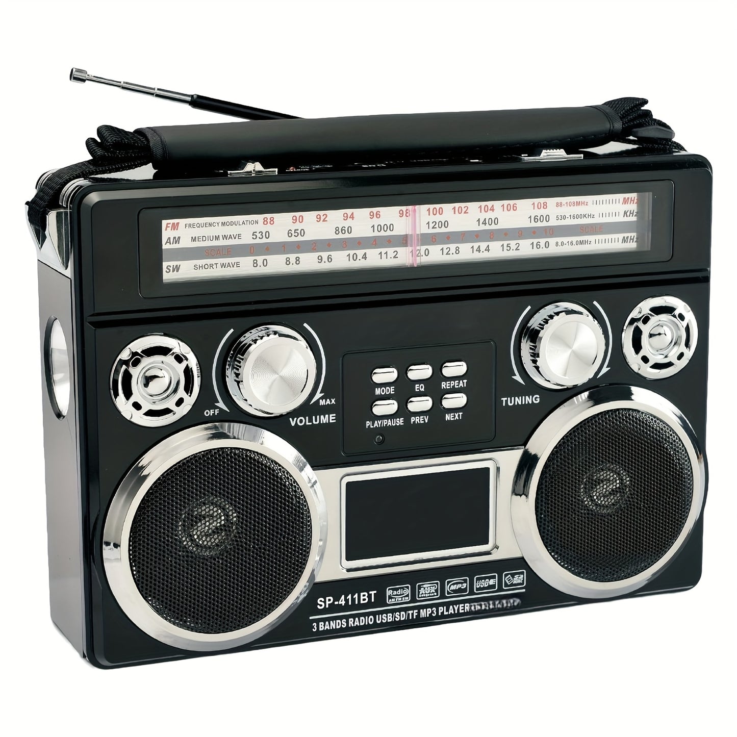 Portable 3 Band Radio With Wireless, Solar Panel, And LED Flashlight, Retro Wireless Speaker, AM/FM/SW Receiver With MP3 Playback, Telescopic Antenna, High Sensitivity, With Leather Handle, AUX/TF/SD, Ideal For Camping
