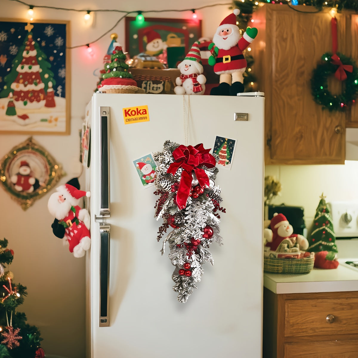 Artificial Christmas Teardrop Swags Wreath For Stair Railings