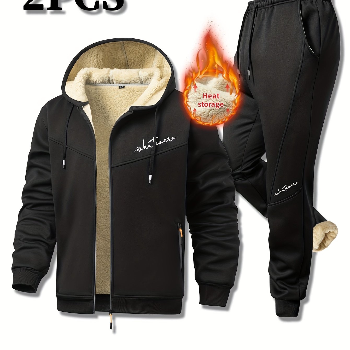 Men's Winter Fleece Set Hooded Jacket With Sherpa-Lined Pants