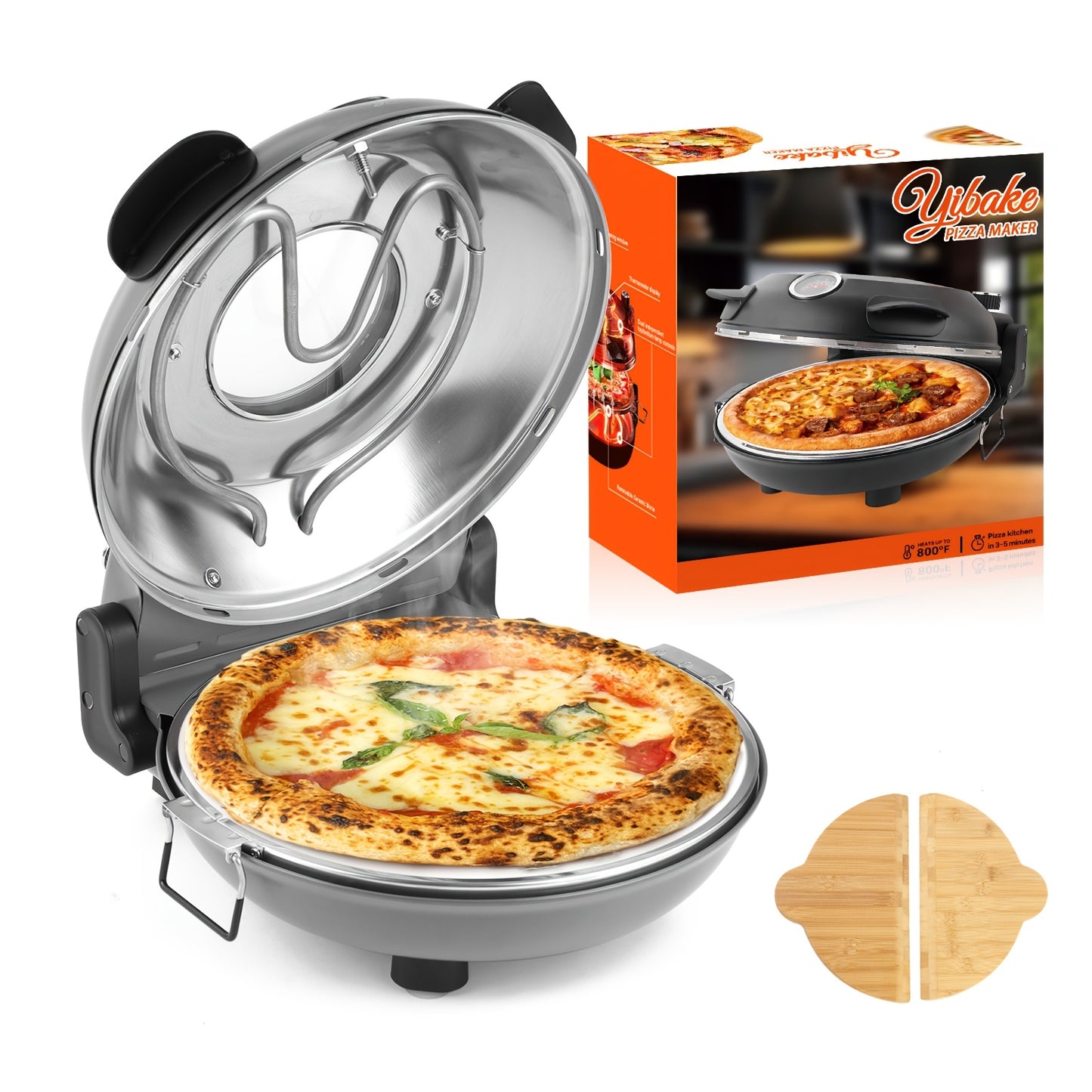 Electric Pizza Oven Round Indoor Countertop Dual Knob 1200W