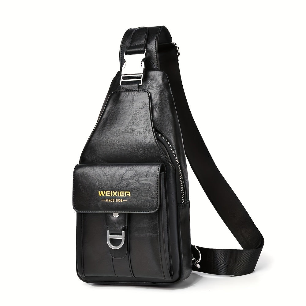 WEIXIER Men's Retro Crossbody Chest Bag With Multi Compartment Design