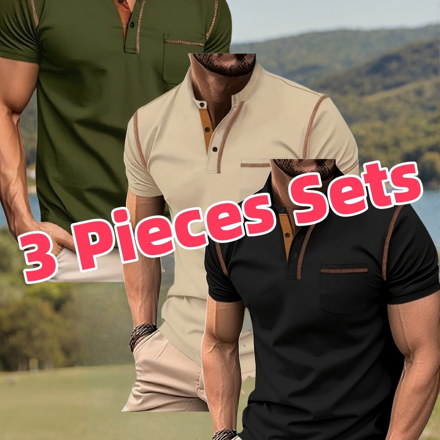 Men's Casual Outdoor Polo Shirts Set Of Three Short Sleeves