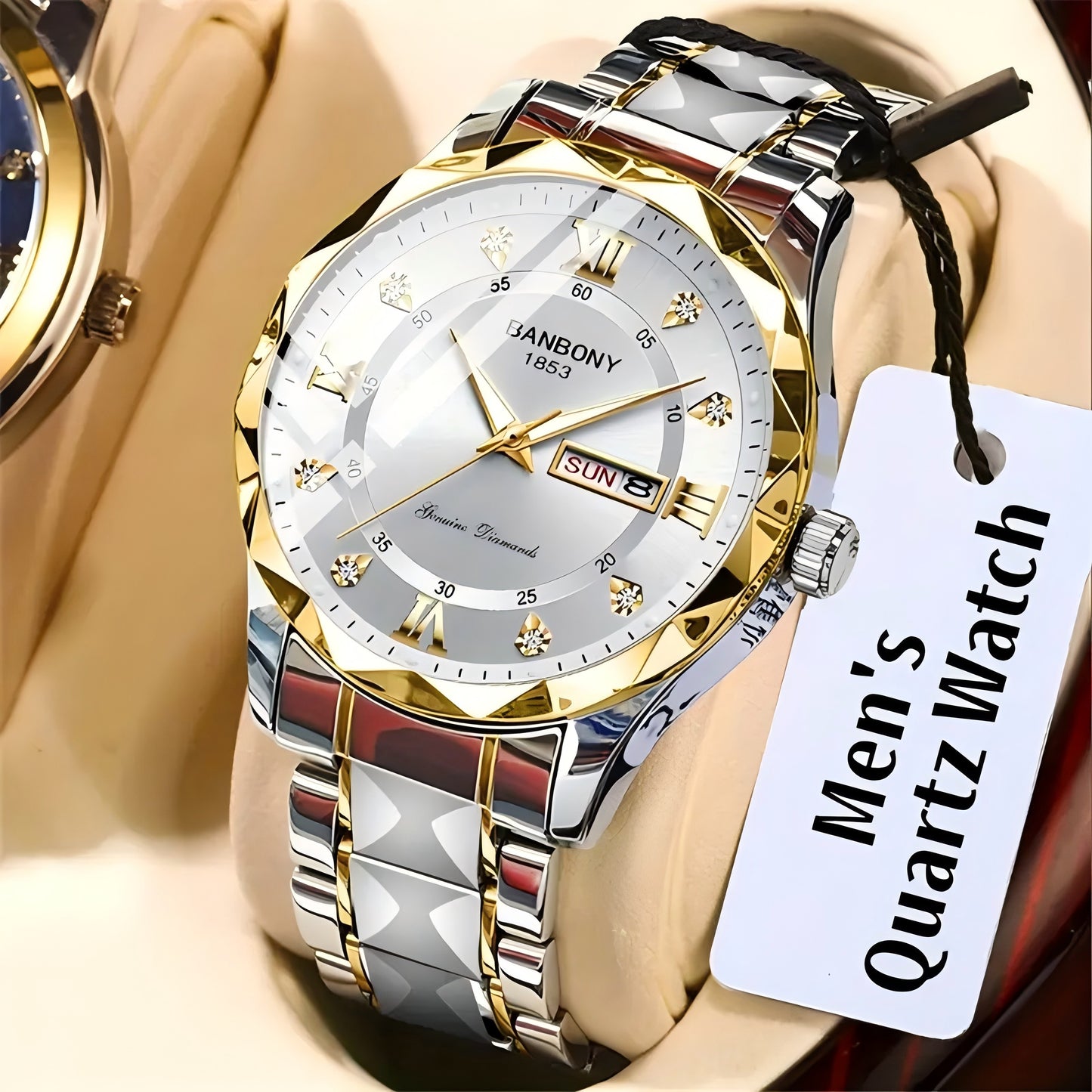 BANBONY Stainless Steel Strap Multifunctional Watch Roman Numerals Rhinestones