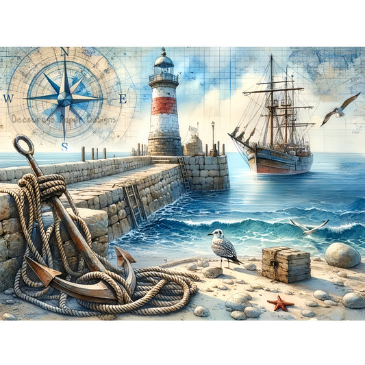 Diamond Beach Landscape Mosaic Art DIY Acrylic Round Diamond Painting