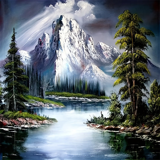 Round Diamond Painting Kit Majestic Mountain Landscape on Canvas
