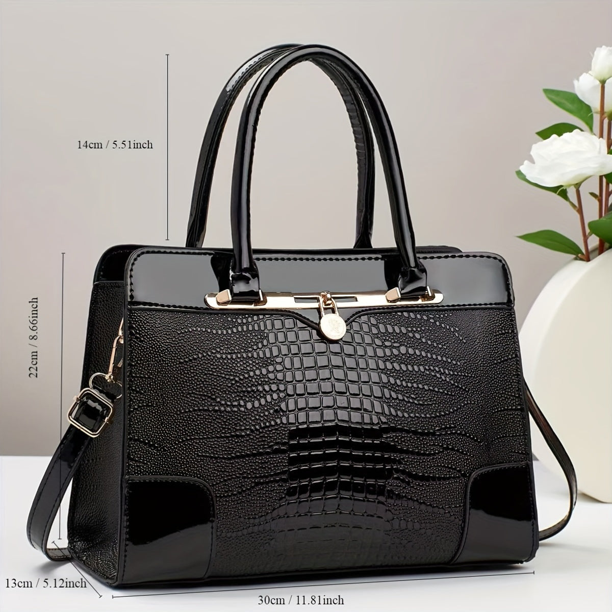 Elegant Crocodile Handbag Red Pattern Large Capacity Bag