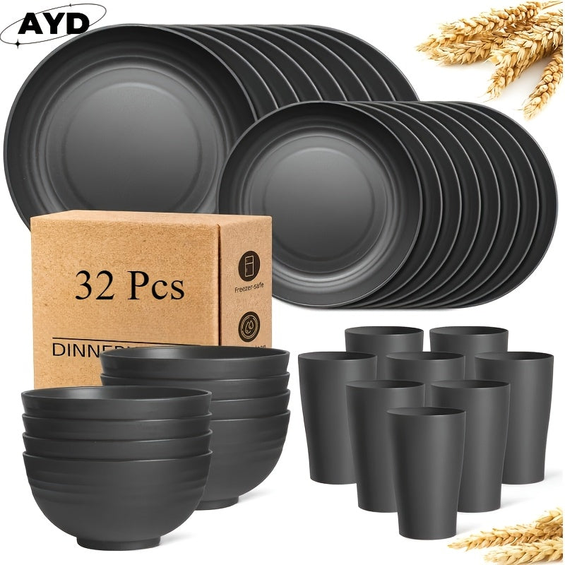AYD Wheat Straw Dinnerware Set Service For 8 Dishwasher Safe