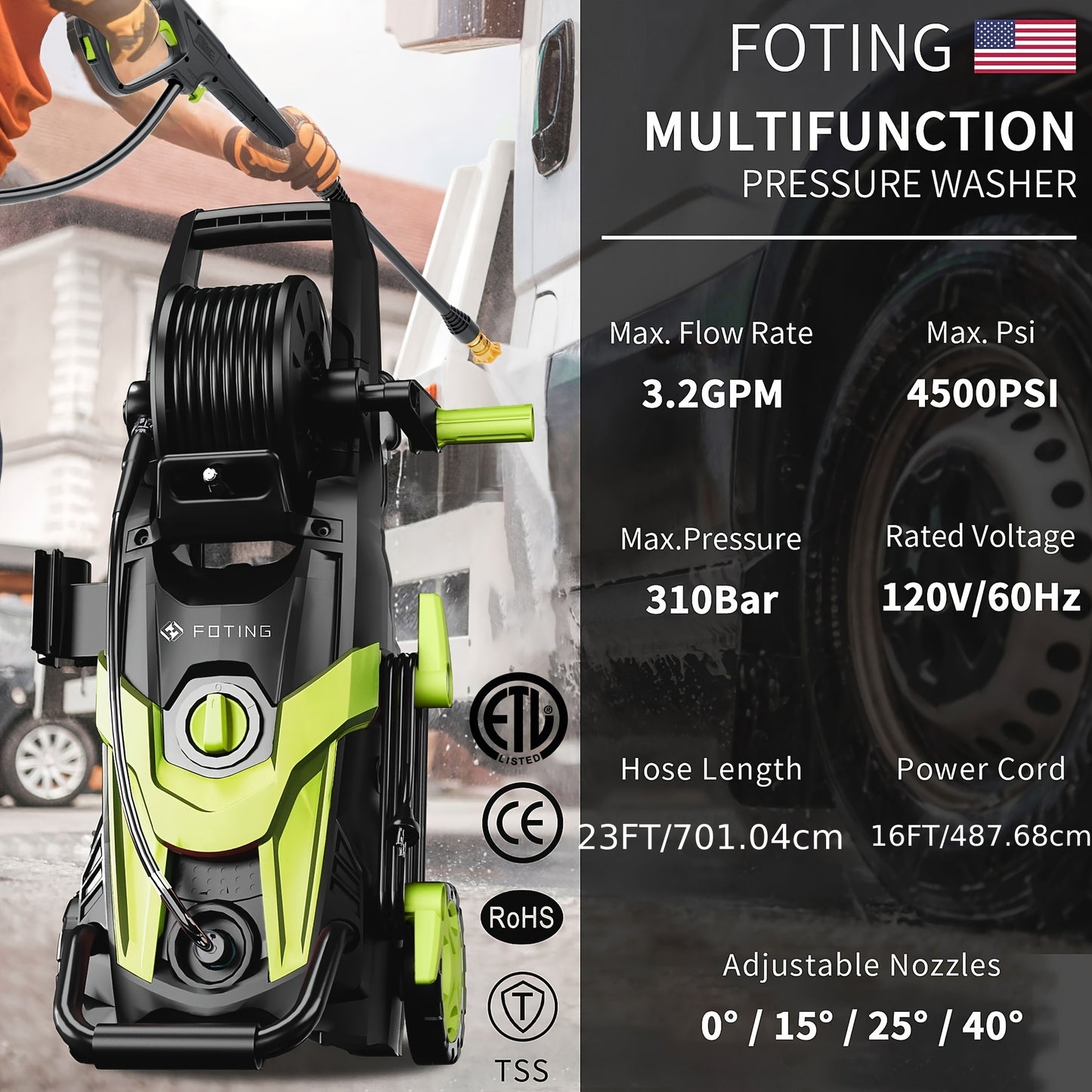Power Washer 4500 PSI With 4 Quick Connect Nozzles