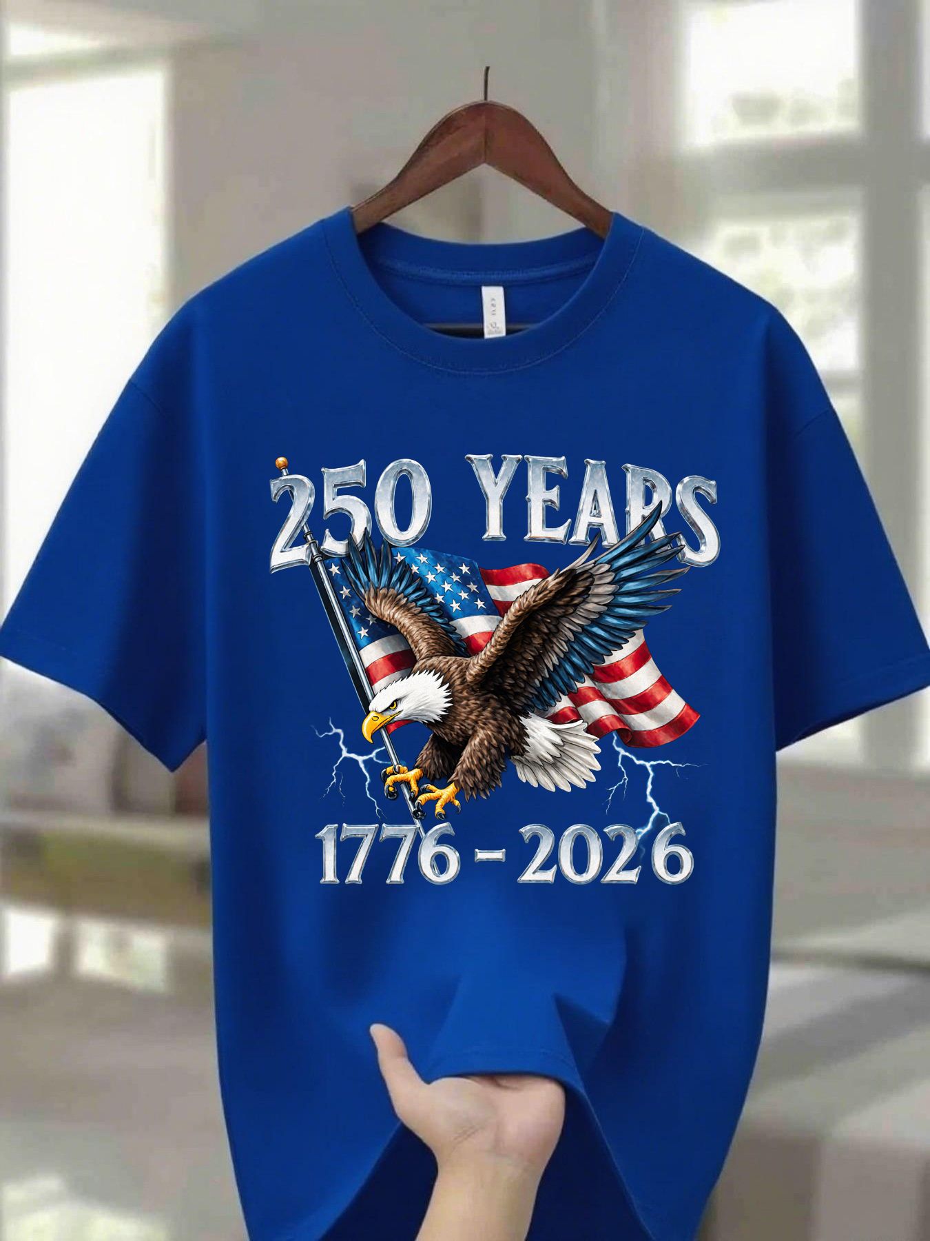 Men's Crew Neck T Shirt With Eagle Graphic American Flag
