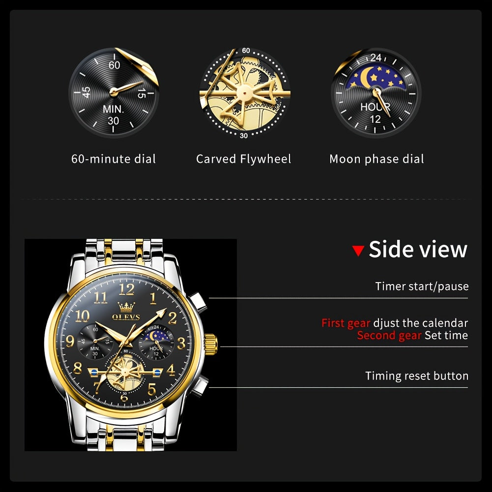 OLEVS Men's Dress Watch With Calendar Luminous Dial Stainless Steel