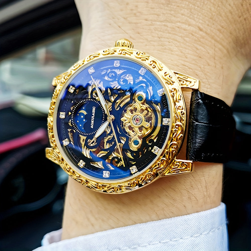 AOKULASIC Luxury Mechanical Watch Stainless Steel With Luminous Pointer