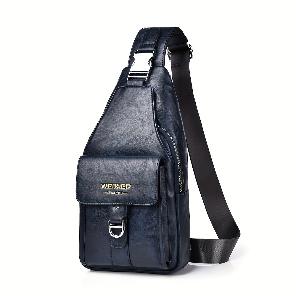 WEIXIER Men's Retro Crossbody Chest Bag With Multi Compartment Design