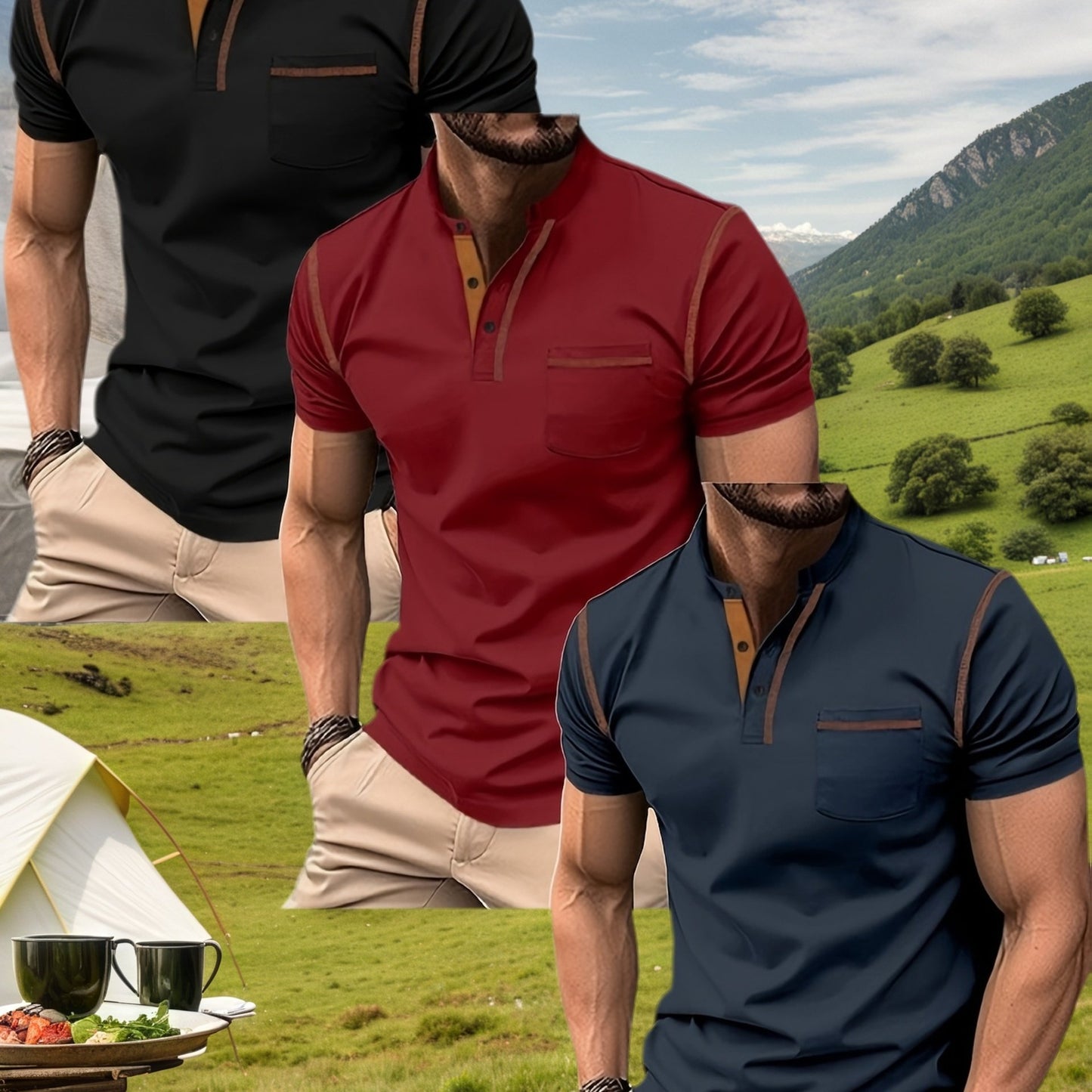 Men's Casual Outdoor Polo Shirts Set Of Three Short Sleeves