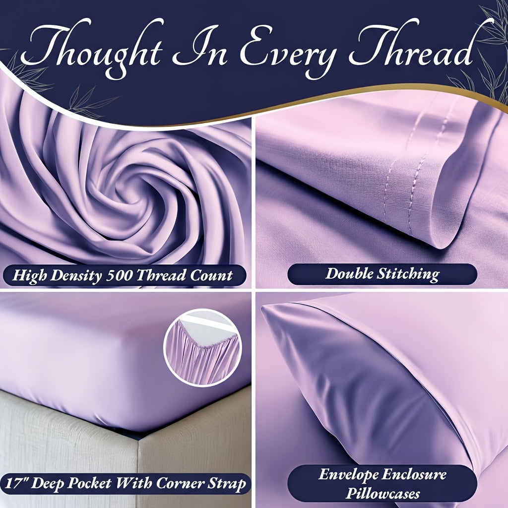 4pcs Bamboo Cooling Bedding - Extra Deep Pocket Breathable And Cooling - Suitable for Hot Sleepers And Sweats, Children Pillowcases, Flat Sheet And Fitted Sheet - A Perfect Gift for Family, Queen And King Sizes, Next Day Deli