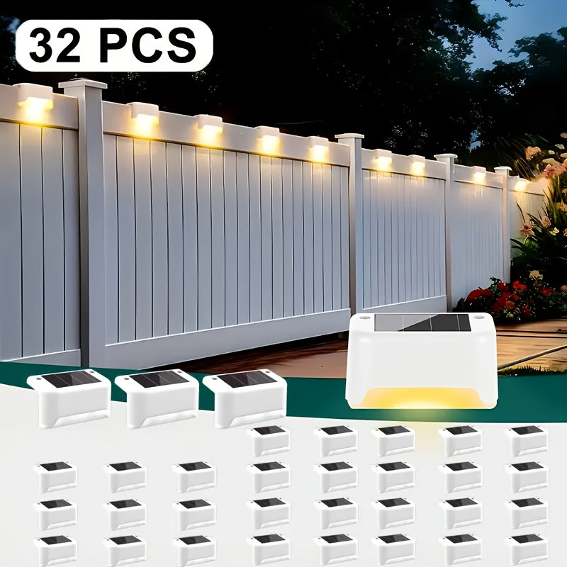 32pcs/16pcs Solar Powered LED Deck Lights - Auto On/Off, 12 Hours Continuous Lighting For Outdoor Stairs, Fence, Pathway, Ideal Step Light For Commercial Spaces Like Malls, Hotels, And Libraries, Fence Lights For Business,Gre