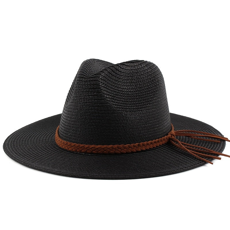 Sun Hats for Women Summer Wide Brim 80+ Panama Fedora Foldable Packable Straw Beach Hat