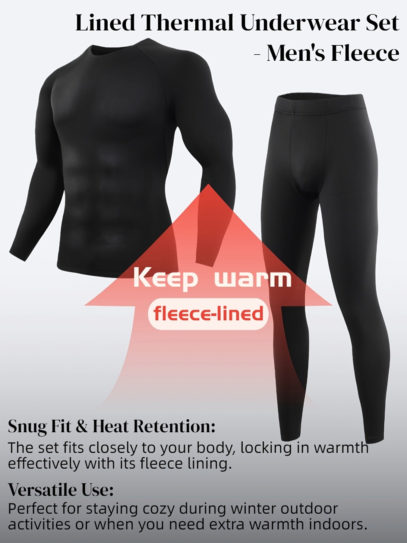 Men's Thermal Pajama Set With Base Layer Shirts And Pants