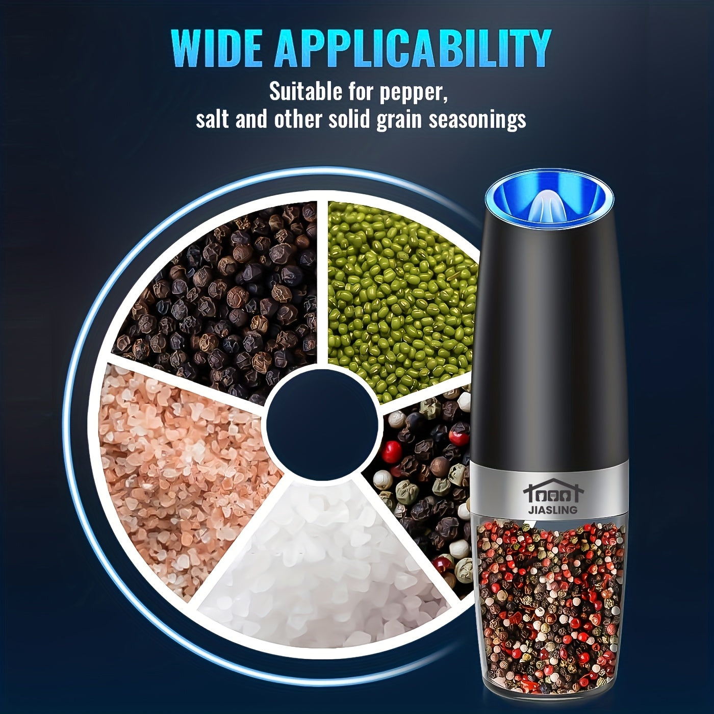 JIASLING Gravity Electric Salt And Pepper Grinder With LED Light