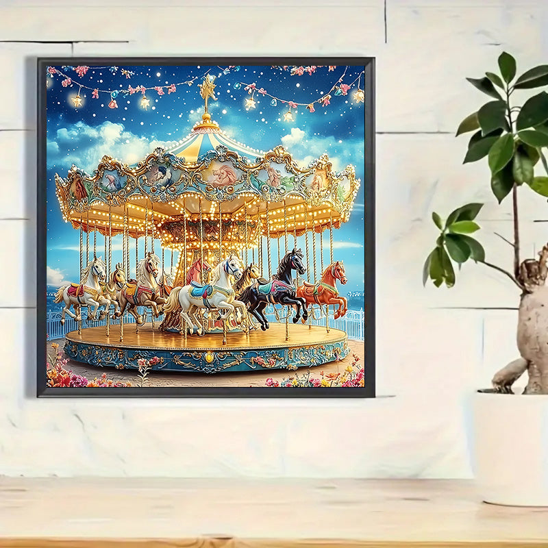 5D Diamond Painting Round Crystal Diamonds 3D Landscape Carousel Art