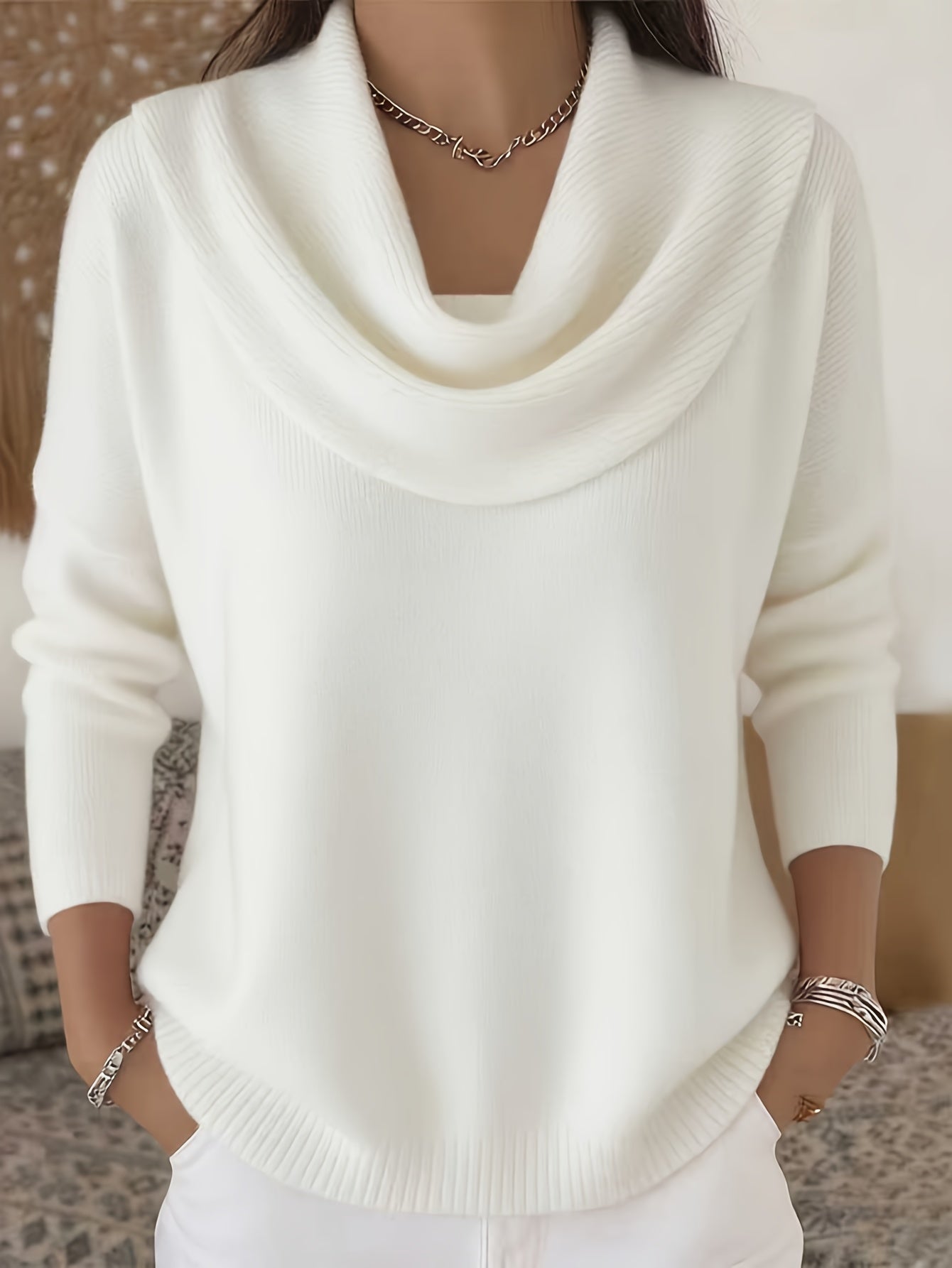 Women'S Cozy Lapel - Plain Long Sleeve Sweater, Coated Collar Style, Relaxed Casual Top for Fall And Winter, Washable And Easy to Store, Ideal for Everyday Or Weekend Outfits