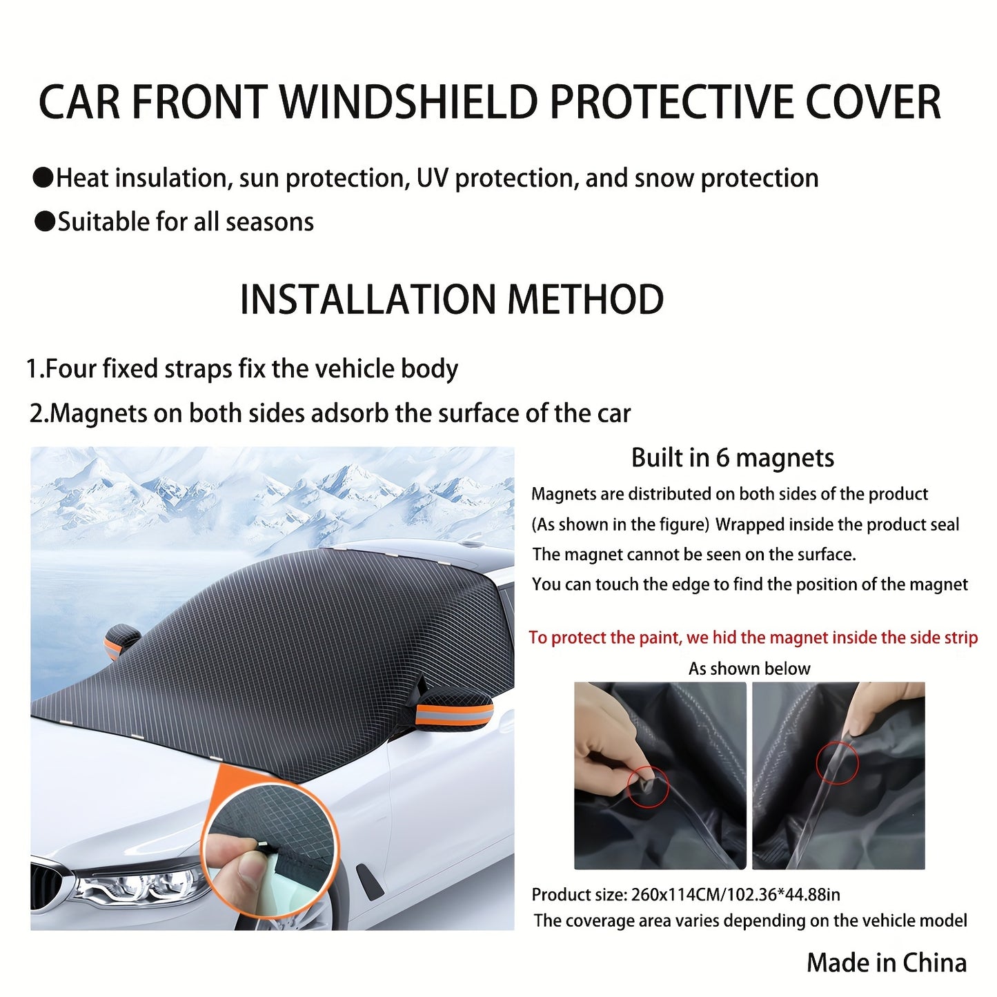 Magnetic Windshield Snow Cover Oxford Cloth Car Winter Protection