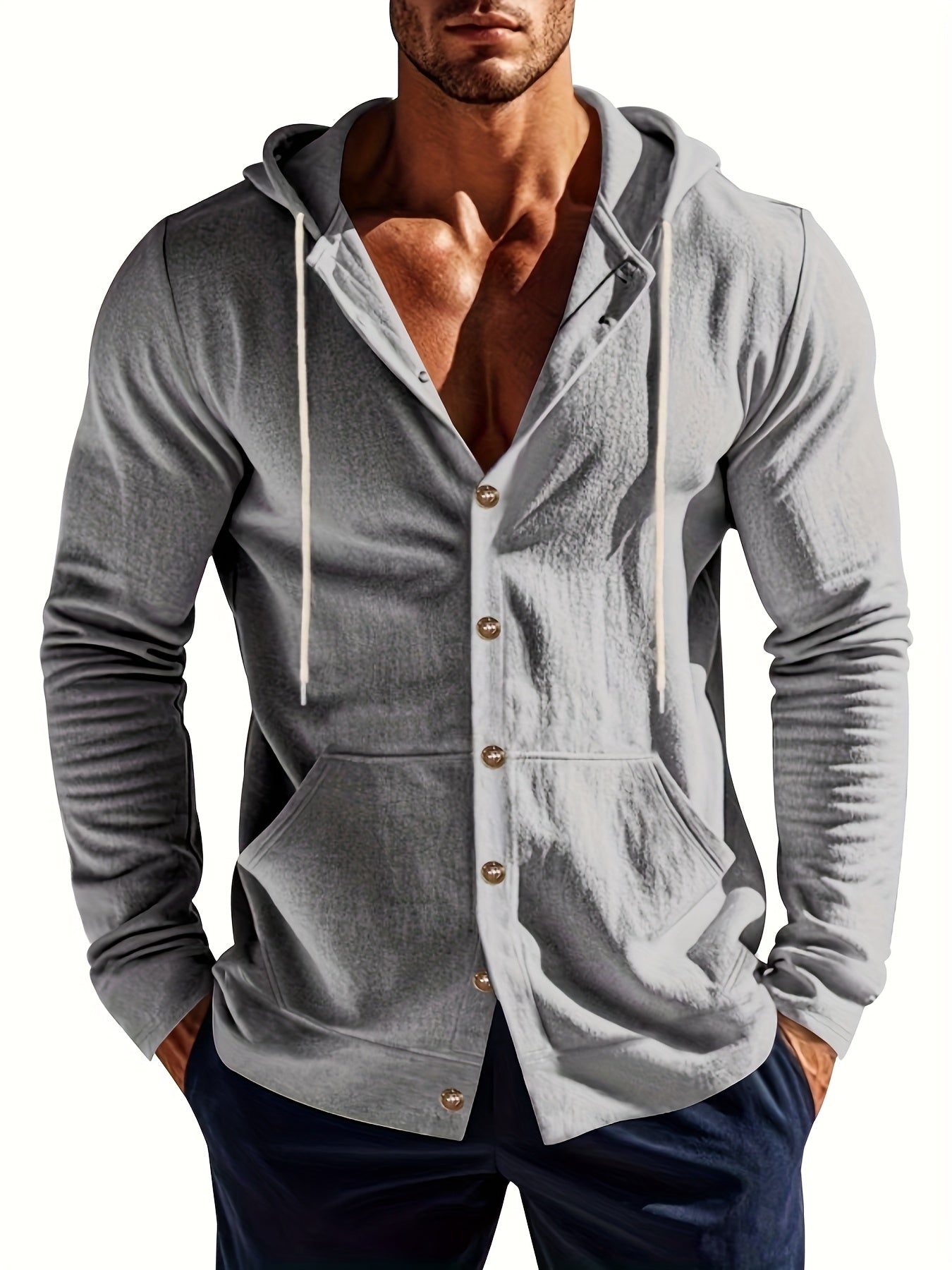 Mens Linen Hooded Shirt Casual Outdoor Everyday Wear