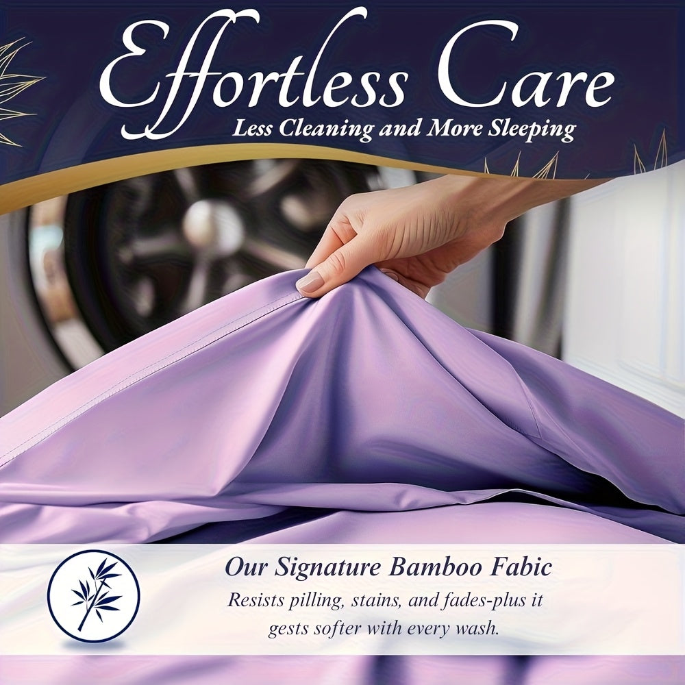 4pcs Bamboo Cooling Bedding - Extra Deep Pocket Breathable And Cooling - Suitable for Hot Sleepers And Sweats, Children Pillowcases, Flat Sheet And Fitted Sheet - A Perfect Gift for Family, Queen And King Sizes, Next Day Deli