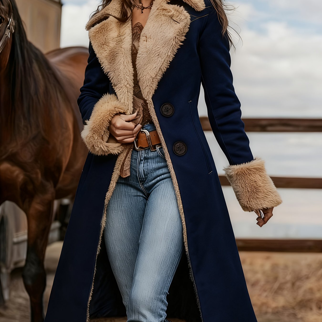 SCACTO Western Retro Style Womens Printed Coat For Fall Winter