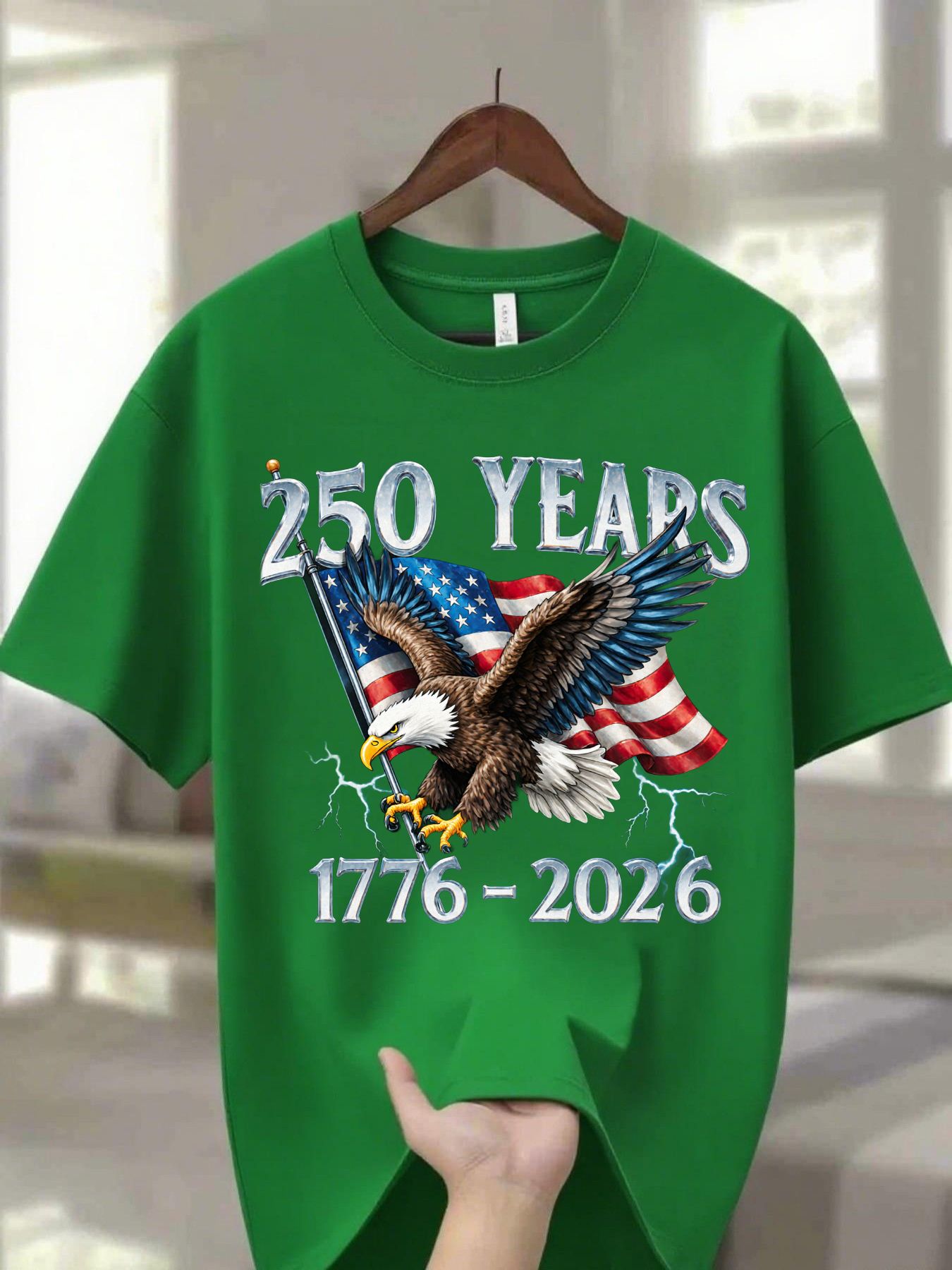 Men's Crew Neck T Shirt With Eagle Graphic American Flag