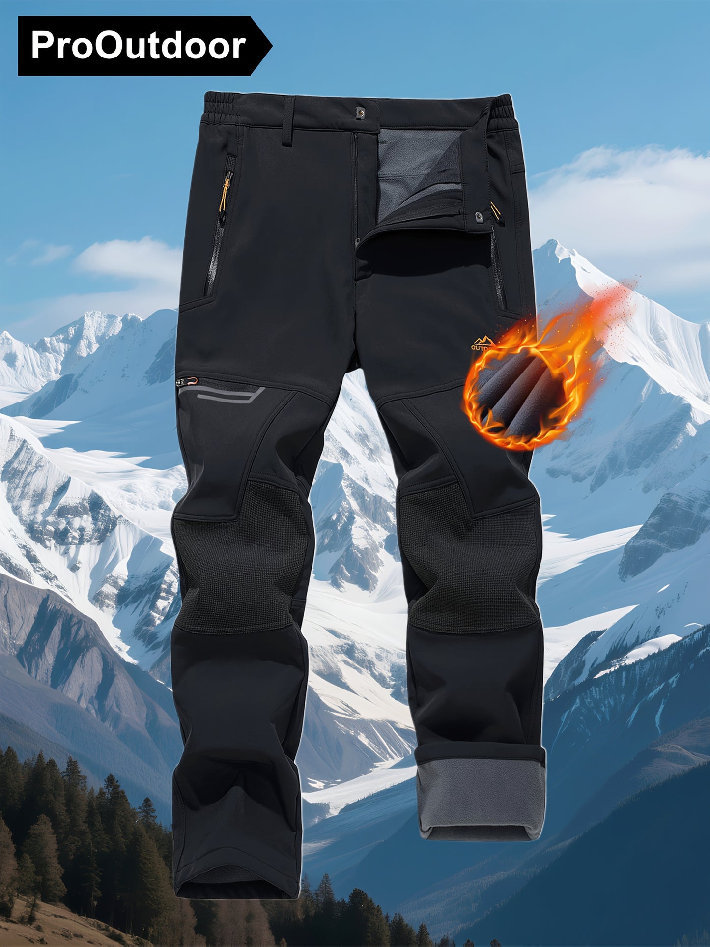 CRYSULLY Men's Winter Fleece Softshell Pants With Warm Lining Zippered Pockets