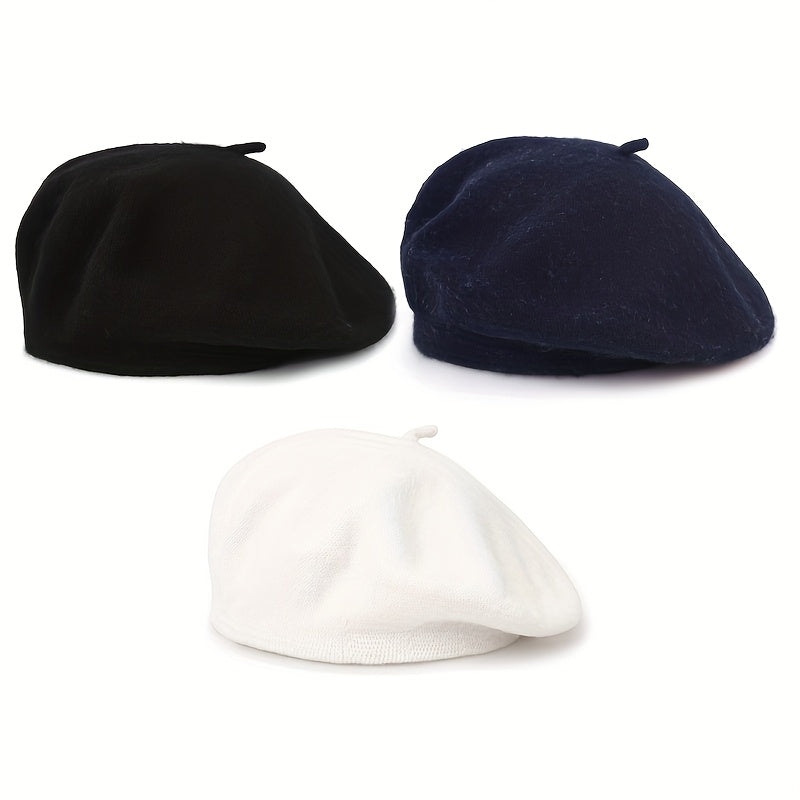 3pcs Women's Beret Hats - Soft Winter Warm Pure Brimless Caps, Non-Stretch Tight-Fit Suitable for Daily & Special Occasions, Hand Washable Cold Weather Hats in Beige/Black/Burgundy/Navy/Gray/Pink - Breathable Winter Hat Colle
