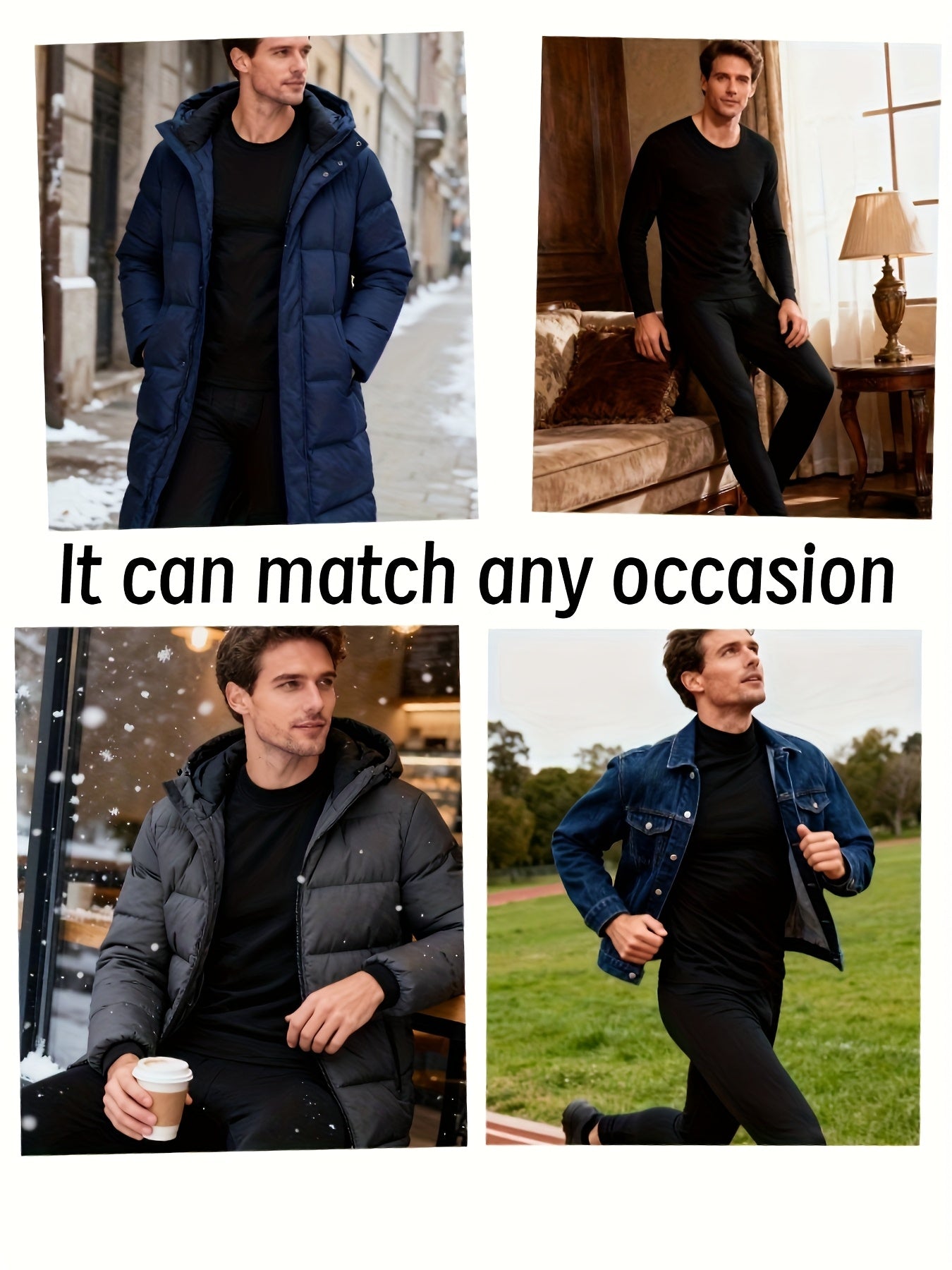 Men's Thermal Pajama Set With Base Layer Shirts And Pants