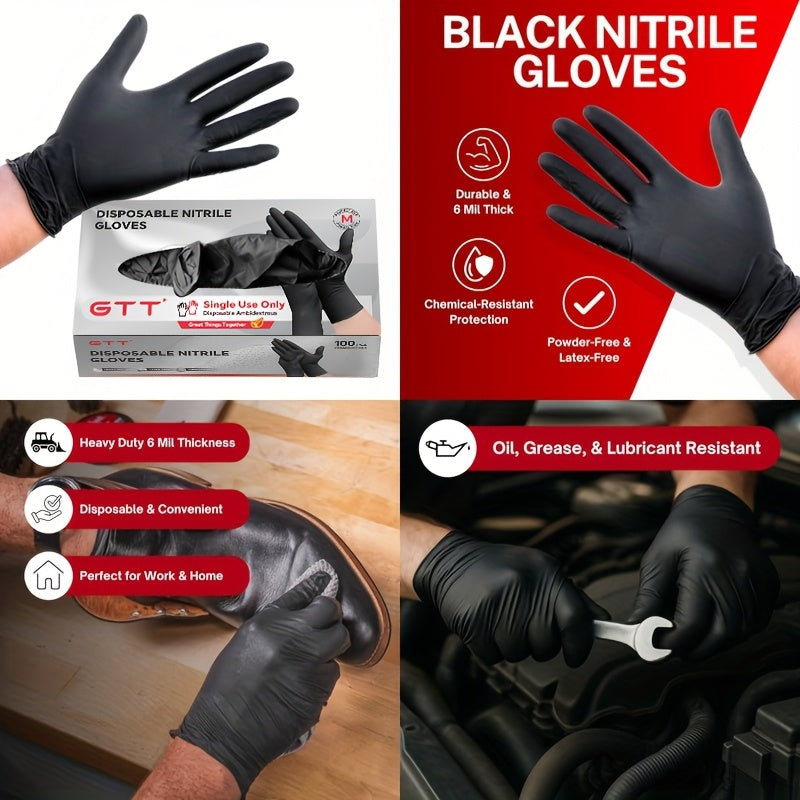 200 Count Bulk Pack Heavy-Duty Nitrile Gloves - 6 Mil Thickness, Latex-Free &, Chemical Resistant, Flexible Form-Fitting Gloves Suitable for Industrial,, Automotive,, Use (200pcs Box)