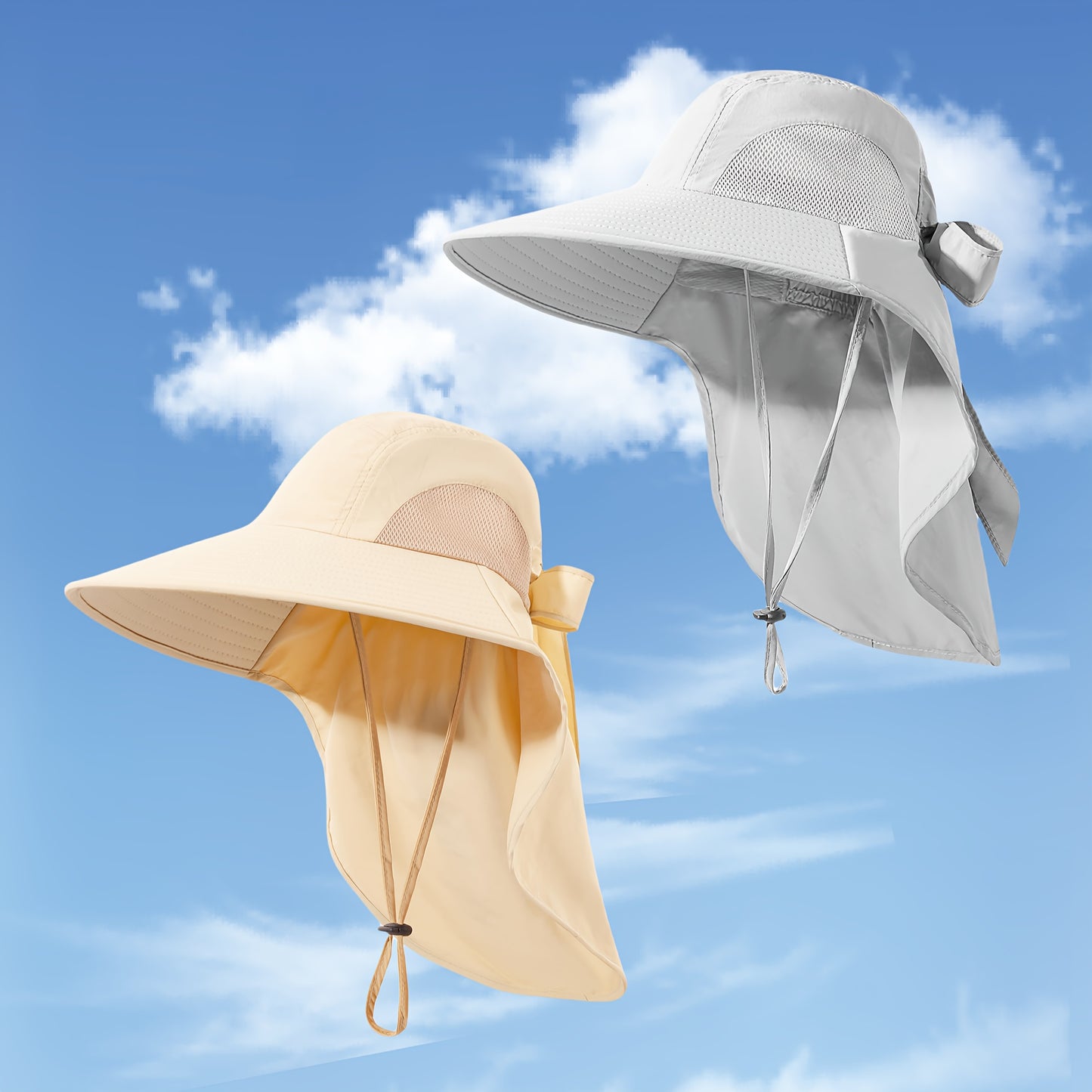 2pcs Pack Womens Sun Hat, Foldable High Quality Wide Brim Bucket Hats with Neck Flap for Summer Beach Fishing Hiking