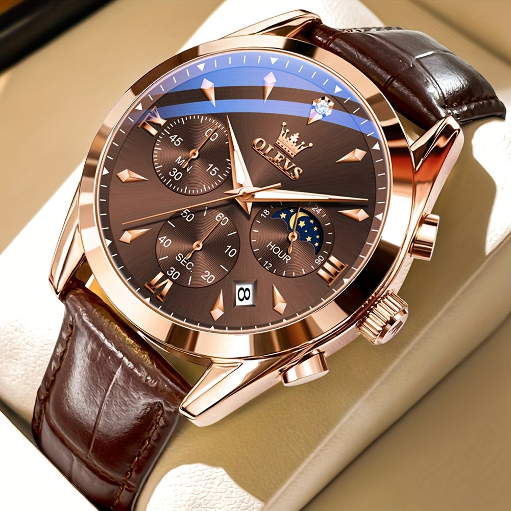 OLEVS Men's Analog Quartz Chronograph Moon Phase Waterproof Watch
