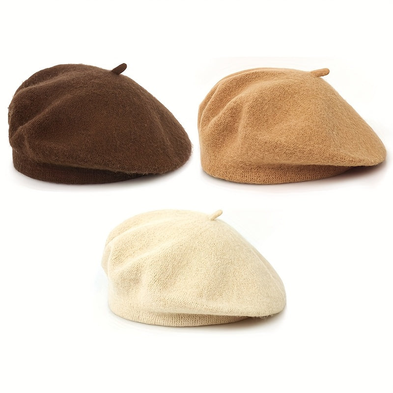 3pcs Women's Beret Hats - Soft Winter Warm Pure Brimless Caps, Non-Stretch Tight-Fit Suitable for Daily & Special Occasions, Hand Washable Cold Weather Hats in Beige/Black/Burgundy/Navy/Gray/Pink - Breathable Winter Hat Colle