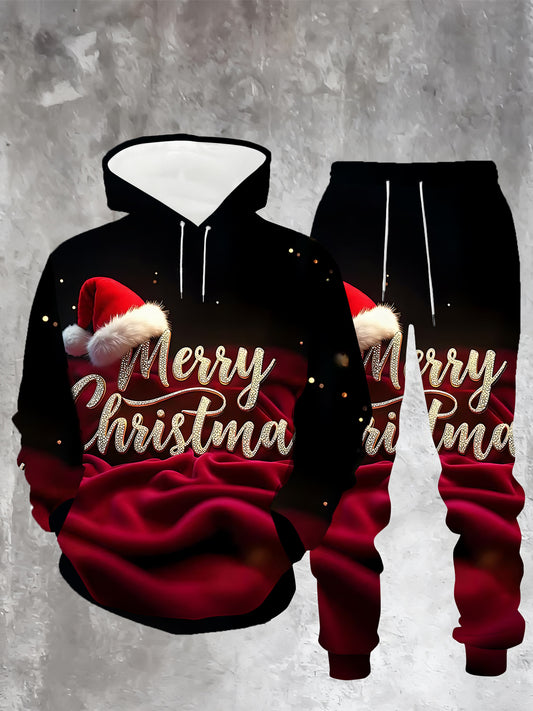 Men's Christmas Hoodie And Sweatpants Set With Glitter Print