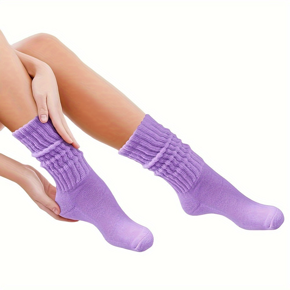10 Pairs Women's Mid-Calf Stacked Socks, Solid Color
