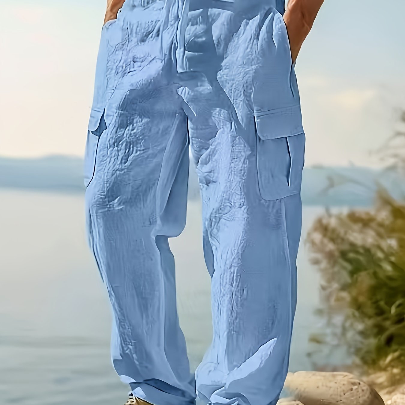 Mens Linen Work Pants Breathable Regular Fit For Casual Wear
