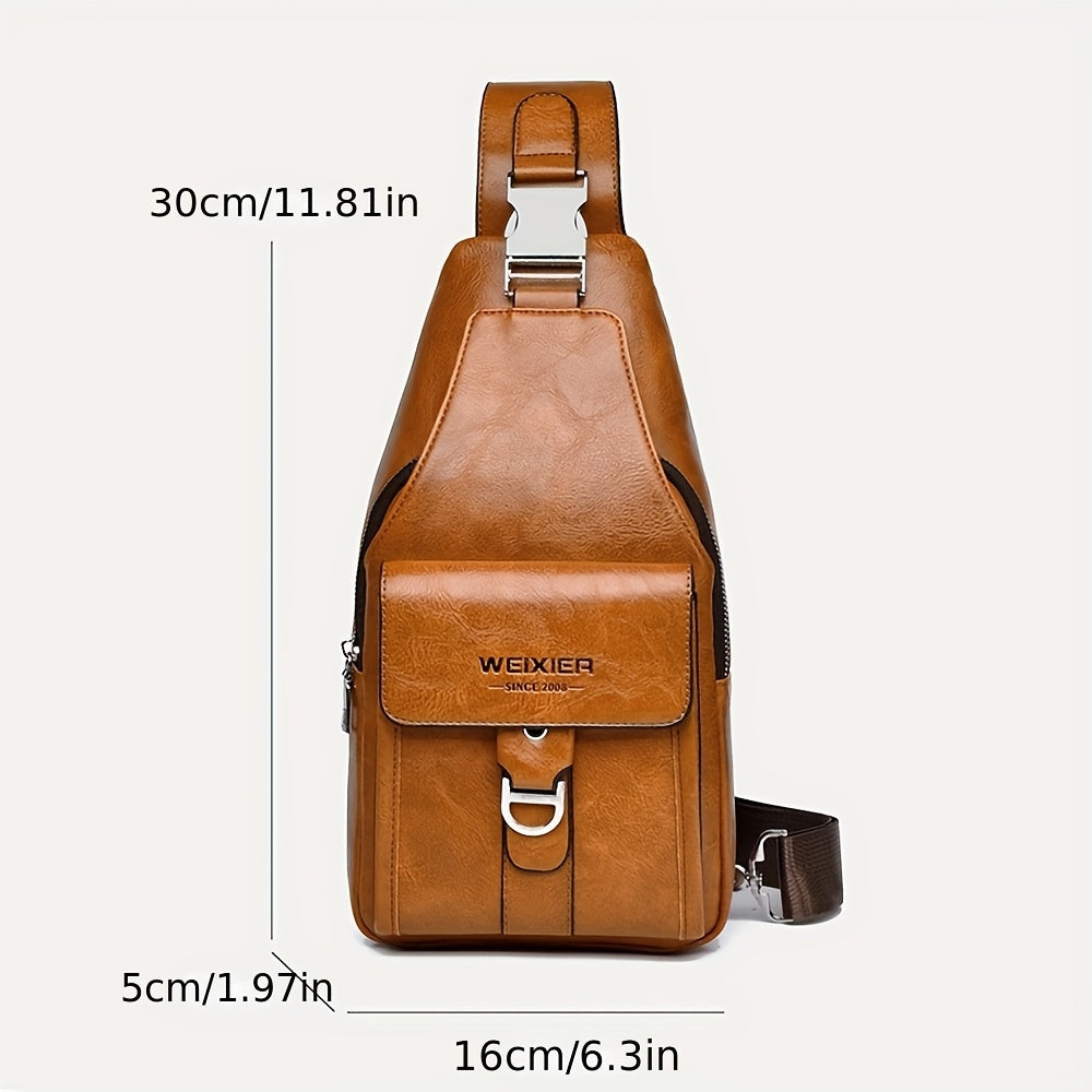 WEIXIER Men's Retro Crossbody Chest Bag With Multi Compartment Design