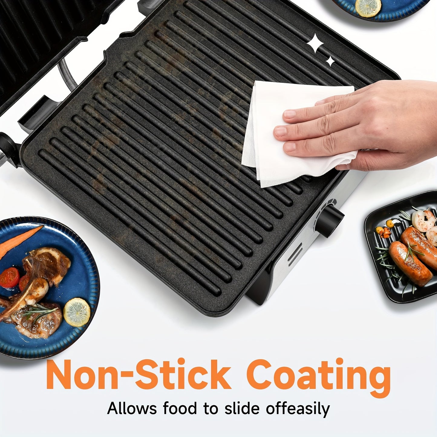 SUSTEAS 3-In-1 Electric Indoor Grill Panini Press With Nonstick Plates