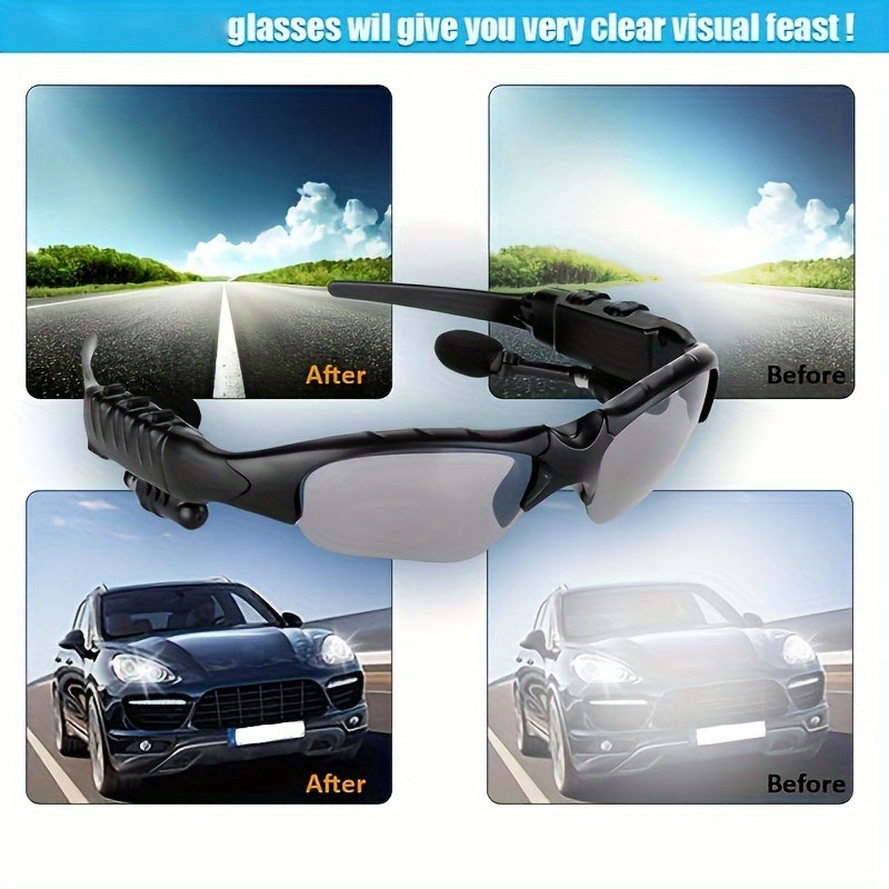 Wireless Glasses Wireless Headset, Support Hands-free Calls And Music, Smart Glasses, Plastic Opening And Closing Design, Volume Control Button, Built-in Condenser Microphone, USB Charging, 30 MAh Rechargeable Polymer Battery